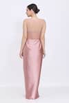 Shop_Dilnaz_Pink Net, Polyester, Satin Sequins Round Neck Draped Embellished Gown _at_Aza_Fashions