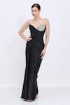 Buy_Dilnaz_Black Satin, Net, Polyester Stones, Rhinestones Draped Encrusted Gown _at_Aza_Fashions