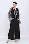 Buy_Dilnaz_Black Net, Satin Embroidery, Gemstones V-neck Embellished Kaftan And Jumpsuit Set _at_Aza_Fashions