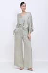 Buy_Dilnaz_Gray Linen Embroidery, Tassels Diamond Motif Hand Trouser _at_Aza_Fashions