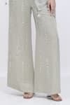 Dilnaz_Gray Linen Embroidery, Tassels Diamond Motif Hand Trouser _Online_at_Aza_Fashions