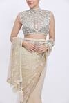 Dilnaz_Cream Net, Satin Embroidery, Stones, Beads Hand Saree _Online_at_Aza_Fashions