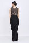 Shop_Dilnaz_Black Satin, Net, Polyester Stones, Embroidery Round Embellished Draped Gown _at_Aza_Fashions