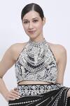 Dilnaz_Black Net, Polyester, Satin Embroidery, Beads Halter Neck Pearl Blouse _Online_at_Aza_Fashions