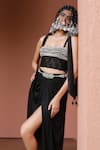Dilnaz_Black Lycra, Polyester, Satin Gemstones Draped Skirt _Online_at_Aza_Fashions