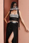 Buy_Dilnaz_Black Lycra, Polyester, Satin Gemstones Draped Skirt _Online_at_Aza_Fashions