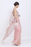 Dilnaz_Pink Net, Satin Fabric Flowers, Pearls, Crystals Hand Embroidered Saree _Online_at_Aza_Fashions