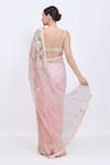 Shop_Dilnaz_Pink Net, Satin Fabric Flowers, Pearls, Crystals Hand Embroidered Saree _at_Aza_Fashions