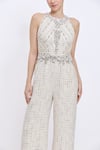 Dilnaz_Ivory Net, Tweed, Polyester, Satin Pearls, Stones Hand Embroidered Jumpsuit _Online_at_Aza_Fashions