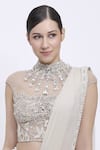 Buy_Dilnaz_Beige Net, Polyester, Satin Stones, Beads, Embroidery High Parsi Gara Blouse _at_Aza_Fashions
