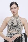 Dilnaz Black Net, Polyester, Satin Embroidery, Beads, Pearls Halter Neck Floral Blouse Online at Aza Fashions Dilnaz_Black Net, Polyester, Satin Embroidery, Beads, Pearls Halter Neck Floral Blouse _Online_at_Aza_Fashions