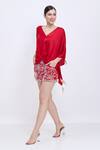 Buy_Dilnaz_Red Net, Polyester, Satin Sequins, Stones Hand Embroidered Snowflake Shorts _at_Aza_Fashions