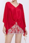 Dilnaz_Red Net, Polyester, Satin Sequins, Stones Hand Embroidered Snowflake Shorts _Online_at_Aza_Fashions