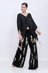 Buy_Dilnaz_Black Velvet Sequins, Feathers Crushed Squiggles Palazzo _at_Aza_Fashions
