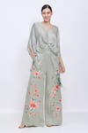Buy_Dilnaz_Gray Satin Tassels V-neck Draped Kaftan  _at_Aza_Fashions