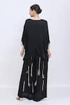 Shop_Dilnaz_Black Satin Tassels, Feathers, Sequins V-neck Draped Kaftan And Line Jumpsuit Set _at_Aza_Fashions