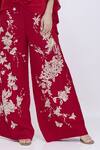 Buy_Dilnaz_Red Linen Embroidery Chrysanthemum Trouser _Online_at_Aza_Fashions