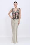 Buy_Dilnaz_Black Jacquard, Polyester Embroidery, Sequins V-neck Floral Waistcoat _at_Aza_Fashions