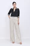 Buy_Dilnaz_Ivory Tweed, Polyester, Satin Hand Embroidered Waistband Trouser _at_Aza_Fashions