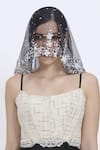 Dilnaz_Black Net Hand Embroidered Floral Head Veil _Online_at_Aza_Fashions