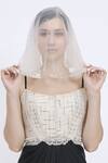 Dilnaz_Ivory Hand Embroidered Head Veil  _Online_at_Aza_Fashions