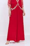 Buy_Dilnaz_Red Net, Satin Stones, Embroidery V-neck Kaftan And Jumpsuit Set _Online_at_Aza_Fashions