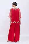 Shop_Dilnaz_Red Net, Satin Stones, Embroidery V-neck Kaftan And Jumpsuit Set _at_Aza_Fashions