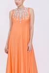 Dilnaz_Orange Silk, Polyester, Satin Beads, Stones High Neck Bodice Embellished Gown _Online_at_Aza_Fashions