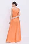 Shop_Dilnaz_Orange Silk, Polyester, Satin Beads, Stones High Neck Bodice Embellished Gown _at_Aza_Fashions