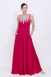 Buy_Dilnaz_Fuchsia Silk, Polyester, Satin Stones, Embroidery Jewel Necklace Bodice Gown _at_Aza_Fashions