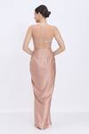 Shop_Dilnaz_Pink Satin, Net, Polyester Beads, Stones Round Neck Embroideed Bodice Gown _at_Aza_Fashions