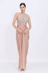 Buy_Dilnaz_Pink Satin, Net, Polyester Beads, Stones Round Neck Embroideed Bodice Gown _at_Aza_Fashions