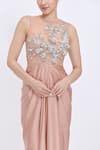 Dilnaz_Pink Satin, Net, Polyester Beads, Stones Round Neck Embroideed Bodice Gown _Online_at_Aza_Fashions