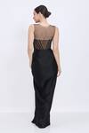 Shop_Dilnaz_Black Satin, Net, Polyester Sequins, Stones Round Neck Daalis Bodice Gown _at_Aza_Fashions