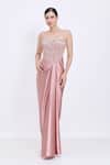 Buy_Dilnaz_Pink Satin, Net, Polyester Beads, Stones Sweetheart Neck Line Embroidered Gown _at_Aza_Fashions