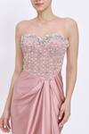 Dilnaz_Pink Satin, Net, Polyester Beads, Stones Sweetheart Neck Line Embroidered Gown _Online_at_Aza_Fashions