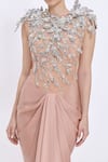 Dilnaz_Pink Satin, Net, Polyester Embroidery, Stones, Beads, Sequins Round Bodice Gown _Online_at_Aza_Fashions