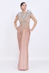 Buy_Dilnaz_Pink Satin, Net, Polyester Embroidery, Stones, Beads, Sequins Round Bodice Gown _at_Aza_Fashions