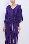 Dilnaz_Purple Satin Tassels, Sequins, Feathers Draped Kaftan And Embroidered Jumpsuit Set _Online_at_Aza_Fashions