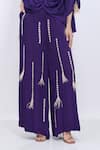 Buy_Dilnaz_Purple Satin Tassels, Sequins, Feathers Draped Kaftan And Embroidered Jumpsuit Set _Online_at_Aza_Fashions