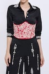 Dilnaz_Red Embroidery Parsi Gara Corset Belt _Online_at_Aza_Fashions