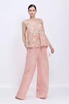 Buy_Dilnaz_Pink Net, Polyester, Satin Embroidery V-neck Parsi Gara And Cutwork Camisole _at_Aza_Fashions