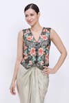 Buy_Dilnaz_Black Polyester, Jacquard Embroidery V-neck Waistcoat _at_Aza_Fashions