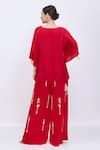 Shop_Dilnaz_Red Linen Embroidery, Pearls Hand Palazzo _at_Aza_Fashions