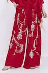 Dilnaz_Red Linen Embroidery, Pearls Hand Palazzo _Online_at_Aza_Fashions
