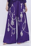 Dilnaz_Purple Linen Pearls, Stones, Zari Hand Embroidered Palazzo _Online_at_Aza_Fashions