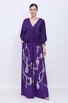 Buy_Dilnaz_Purple Linen Pearls, Stones, Zari Hand Embroidered Palazzo _at_Aza_Fashions