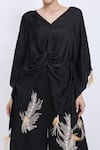 Buy_Dilnaz_Black Satin Tassels V-neck Plain Draped Kaftan _Online_at_Aza_Fashions