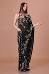 Buy_Dilnaz_Black Georgette, Polyester, Satin Embroidery, Sequins, Pearls Floral Saree _at_Aza_Fashions