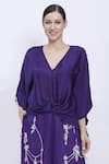 Buy_Dilnaz_Purple Satin Tassels V-neck Plain Draped Kaftan _at_Aza_Fashions